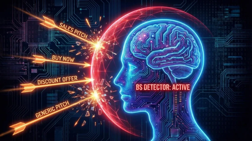 brain with a BS detector shield blocking generic sales pitches A brain with a BS detector shield blocking generic sales pitches